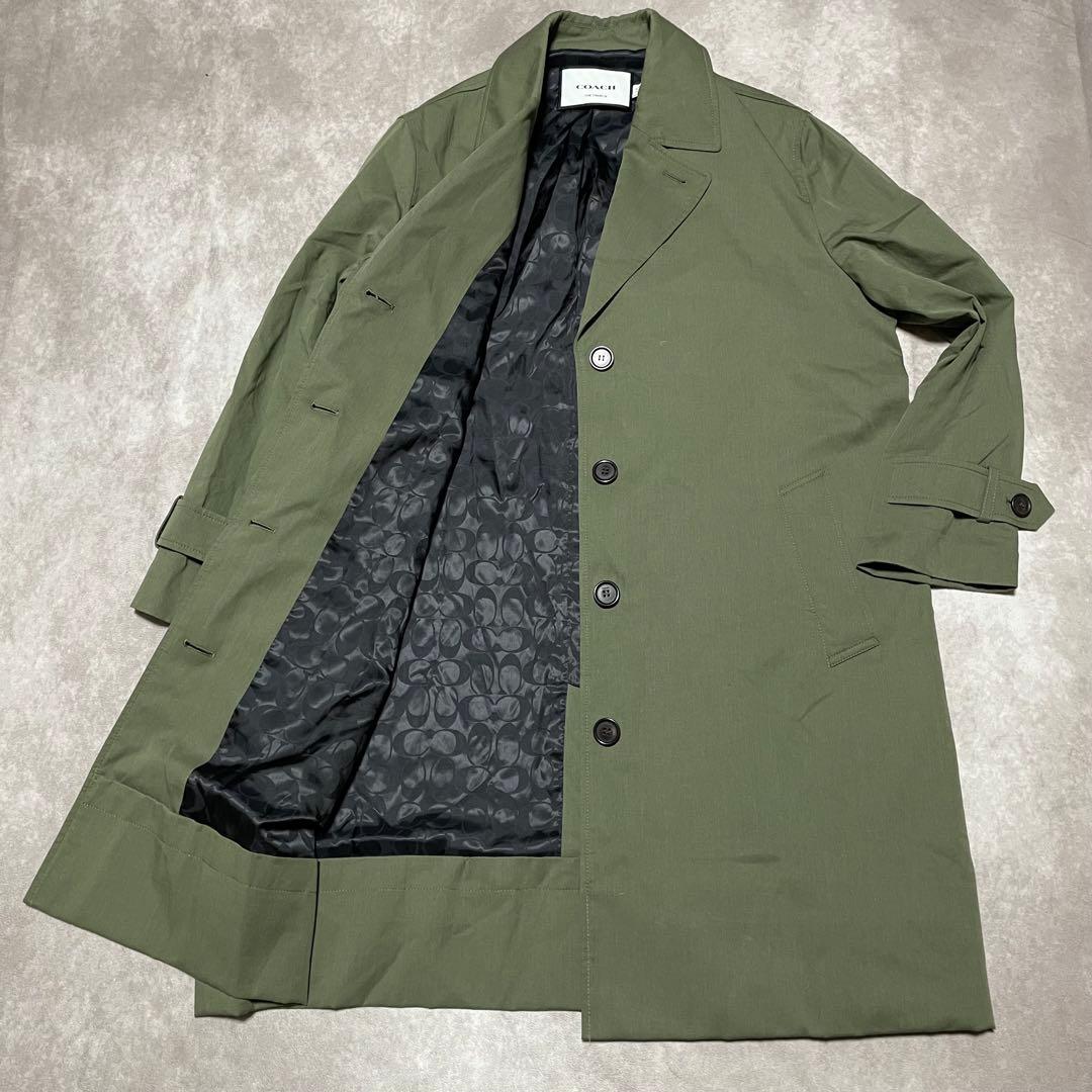 コーチ　COACH （L） ステンカラーコート　シングル　裏地総柄　カーキ