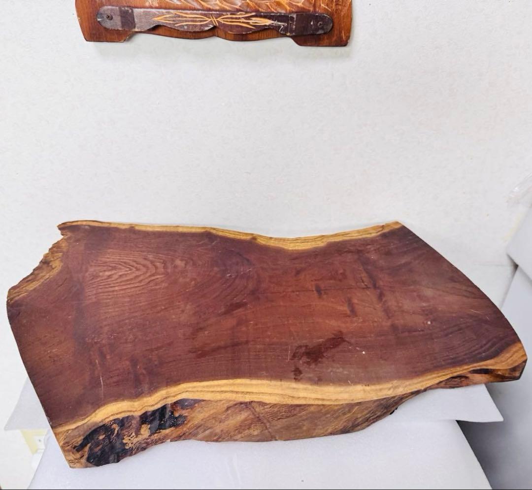 美品 北海道伝統工芸 木彫り 彫刻　親子熊 鮭 飾り台一枚板 壁掛け 4点セット