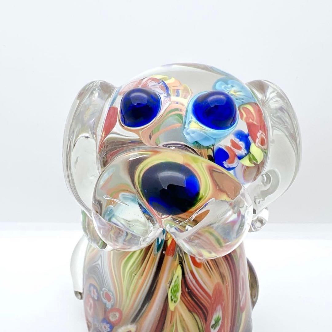 【希少】ヴェネチアンガラス ミルフィオリ 犬 置物 ムラーノガラス オブジェ