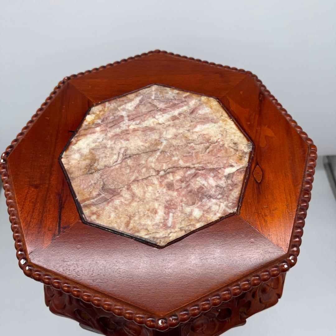 李朝様式家具 銘木 花梨 透かし彫り サイドテーブル 八角形 花台 飾り台