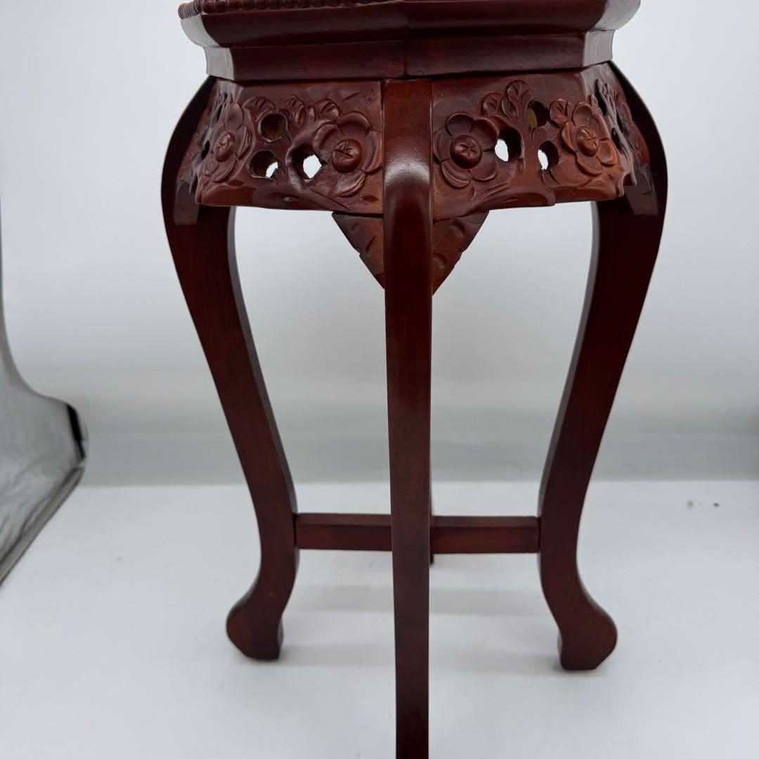李朝様式家具 銘木 花梨 透かし彫り サイドテーブル 八角形 花台 飾り台