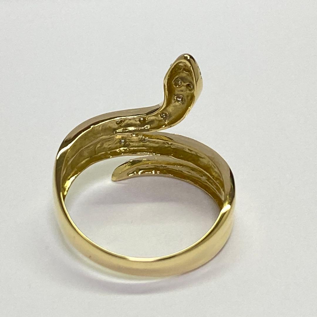 K18　天然ダイヤモンドリング　蛇モチーフ　18金　幅広　ヘビ　へび