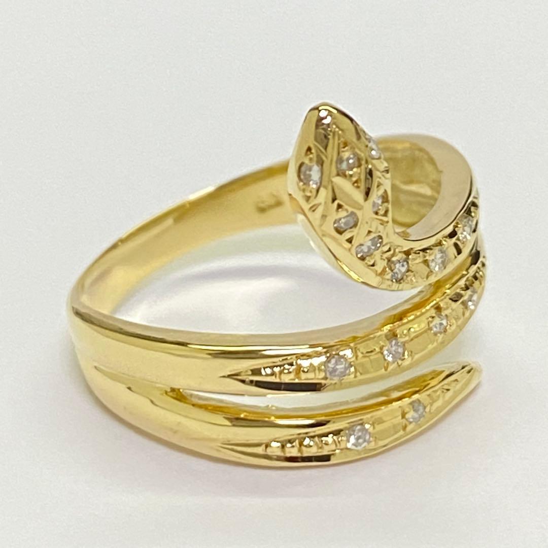 K18　天然ダイヤモンドリング　蛇モチーフ　18金　幅広　ヘビ　へび