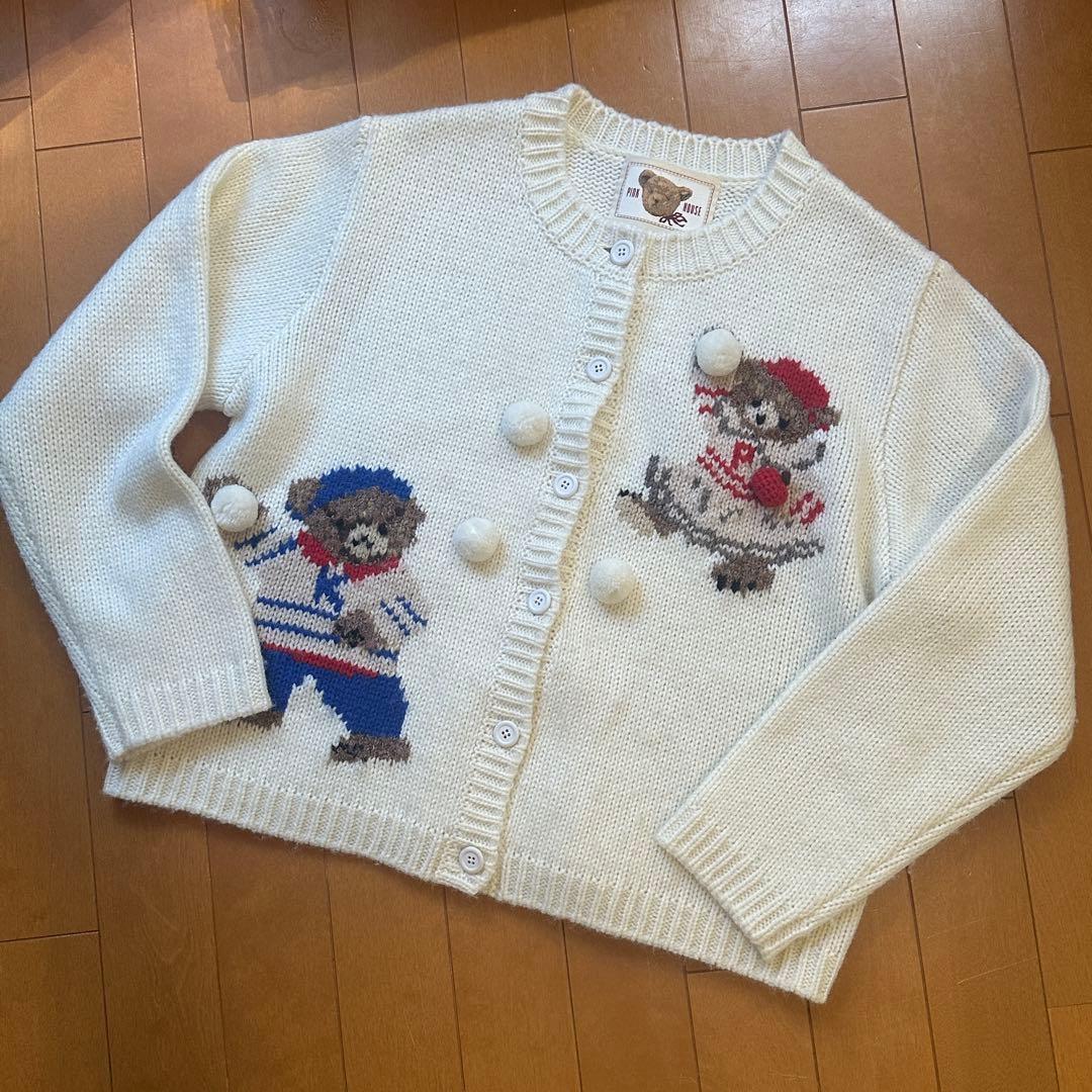 ピンクハウス　三つ子のくま　アイボリーカーディガン