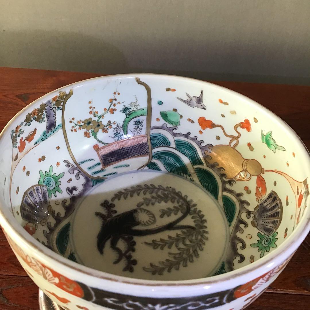 古伊万里金彩色絵　　瓢箪から駒図柄盃洗　　　　江戸期