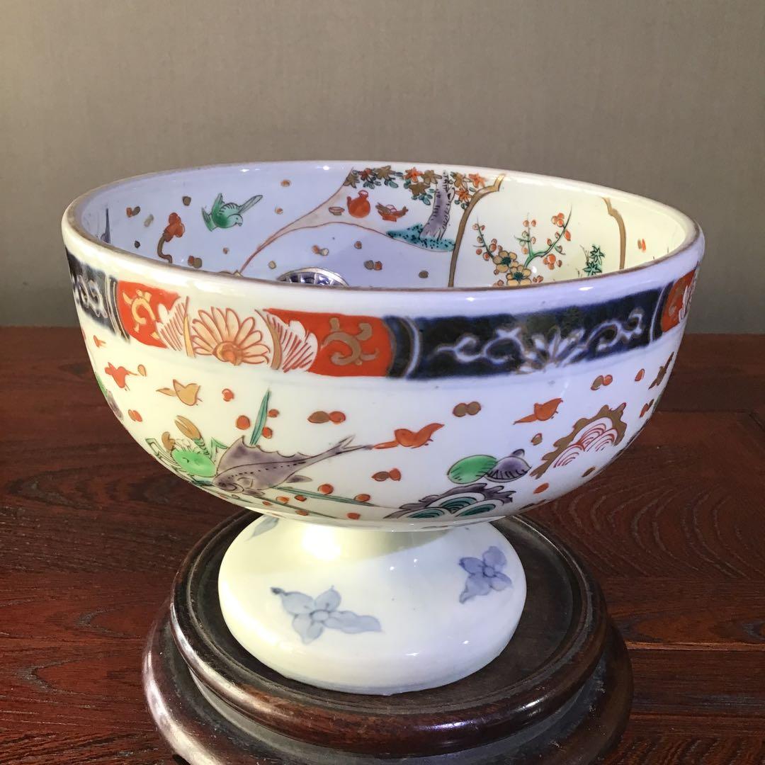 古伊万里金彩色絵　　瓢箪から駒図柄盃洗　　　　江戸期