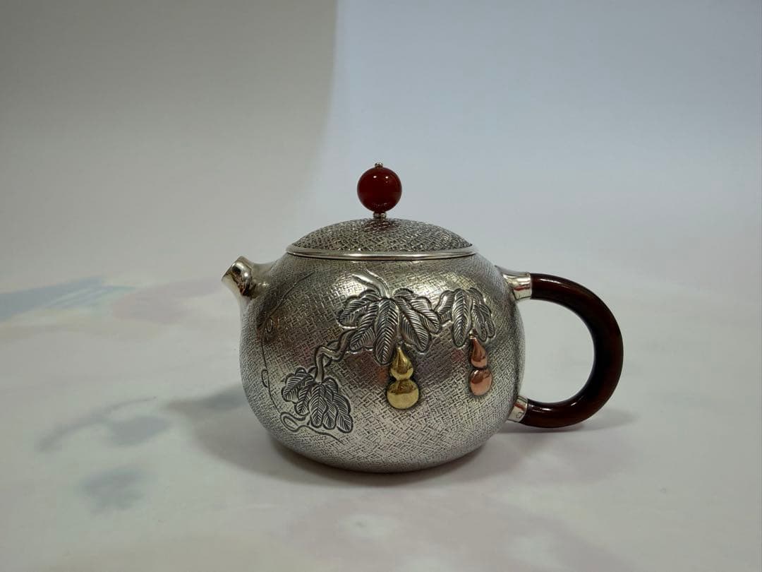 純銀製 蔓藤紋 ひょうたん 急須 銀瓶 煎茶道具