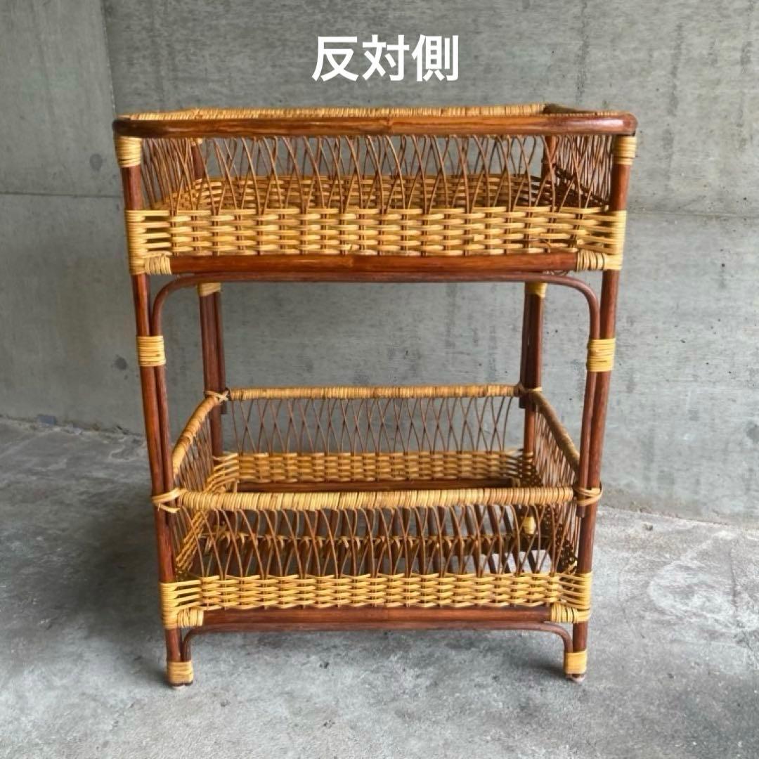 籐 ラタン 脱衣籠 カゴ バスケット タオル掛け 2段 収納 ツートン レトロ