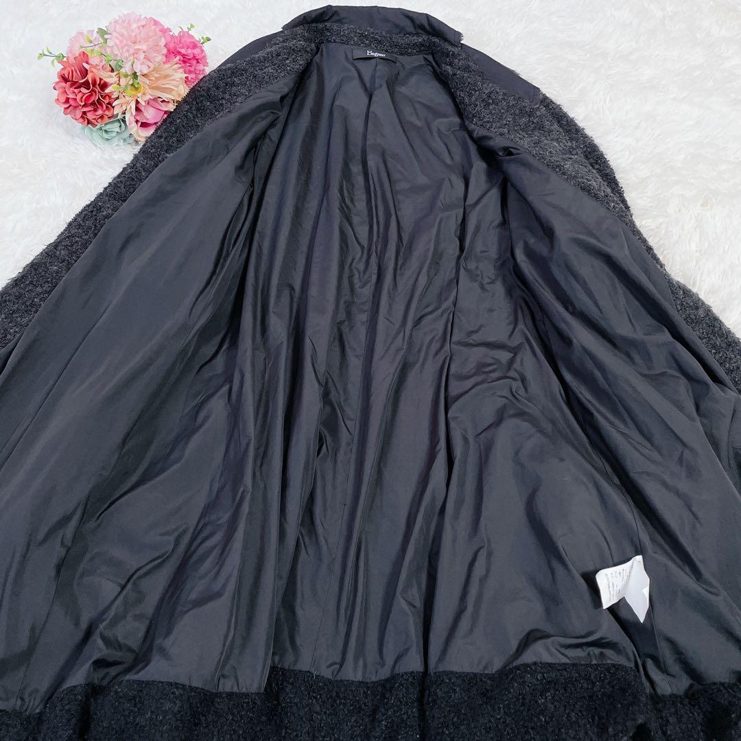 美品　イーセンセーション　異素材切替　変形ニット　ウールコート　バルーン　F