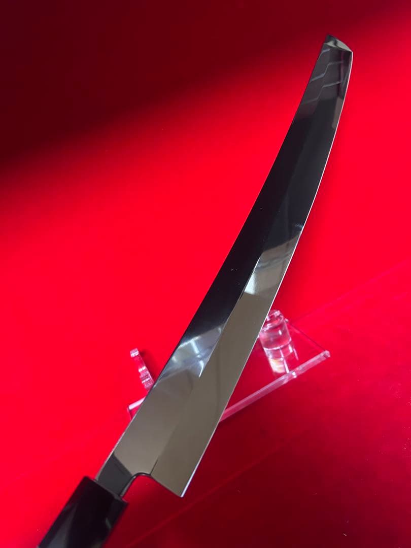 包丁　先丸型　マグロ包丁　尺三　鬼反り　鏡面仕上げ　切味抜群　箱付　未使用品