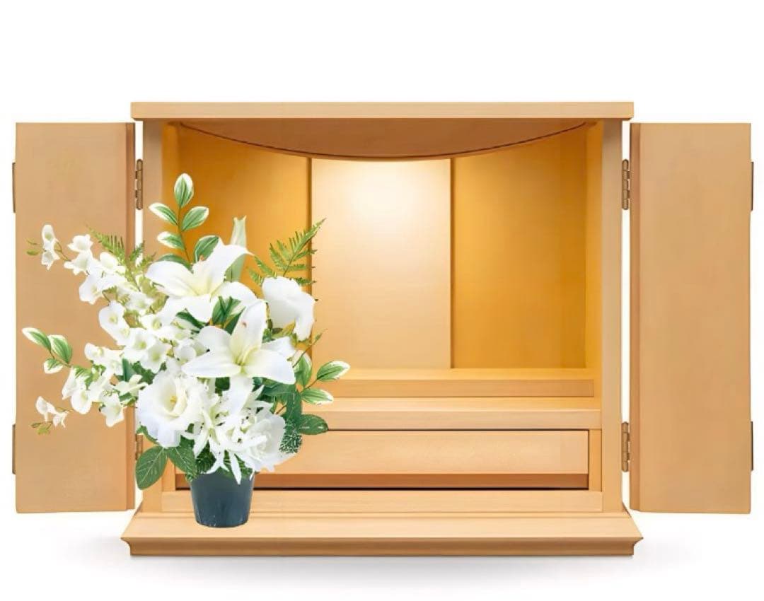 光触媒　人工観葉植物　フェイクグリーン　お供えカサブランカアレンジ左用