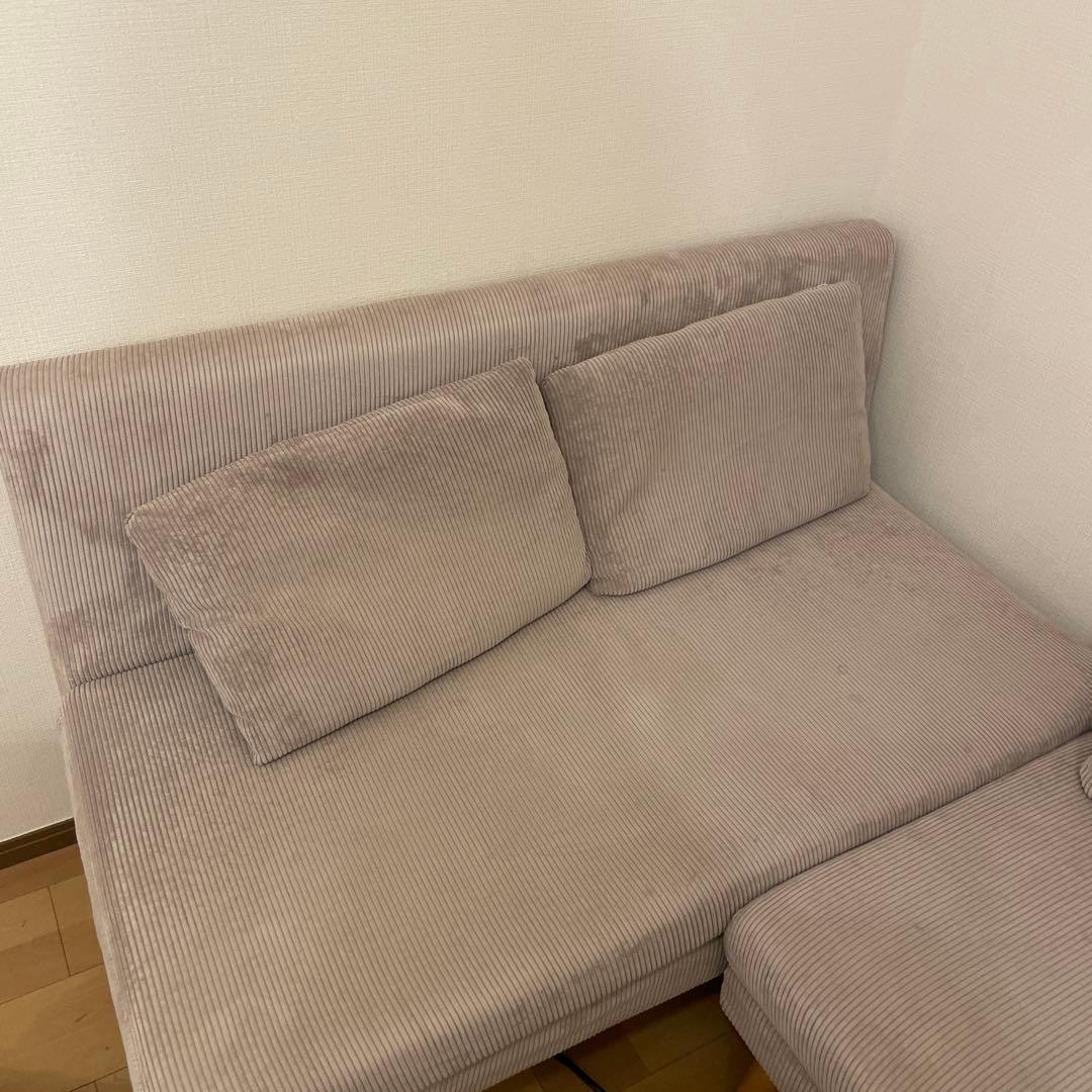 コーデュロイ L字型ソファ 2人掛け