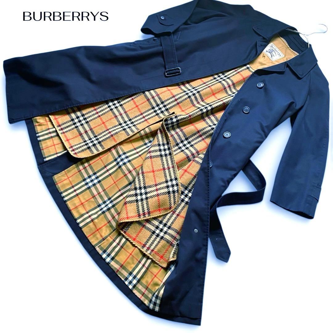 BURBERRYSステンカラーコート ウールライナー付ノバチェック ネイビーL