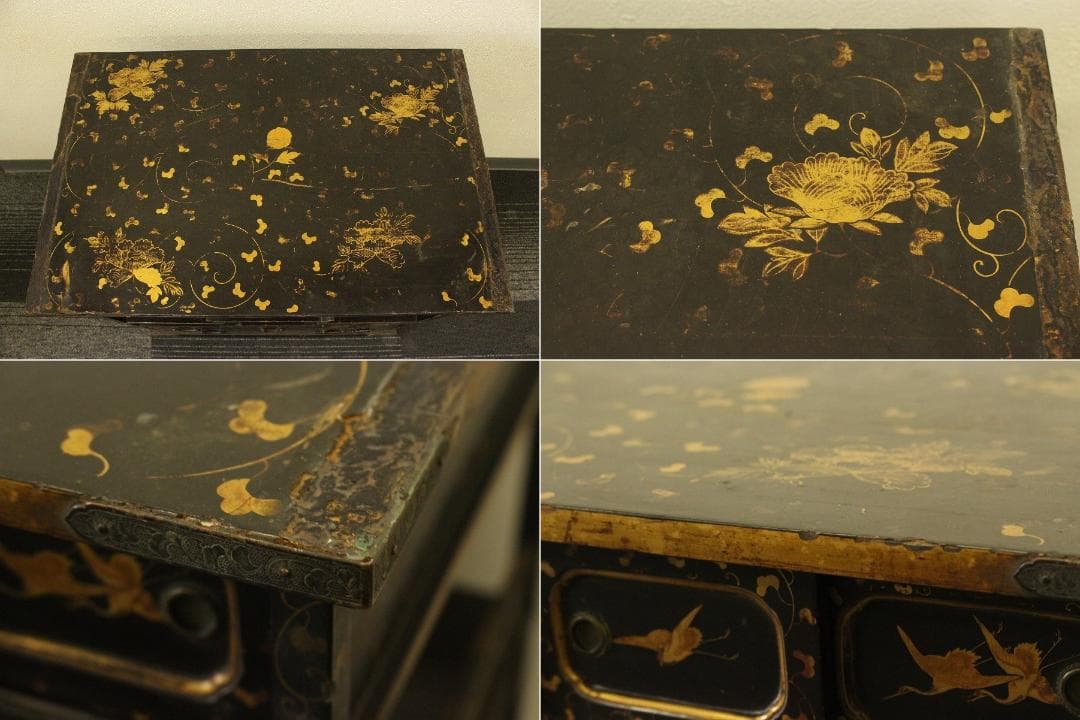 小夜 古美術 纏枝蓮花紋 吉祥蒔絵 棚 時代物 大名道具(AZ999)