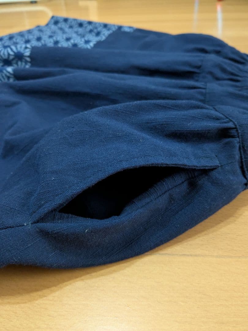 久留米絣　手織り　ネイビー フレアスカート 切り替え　藍暦　AIGOYOMI