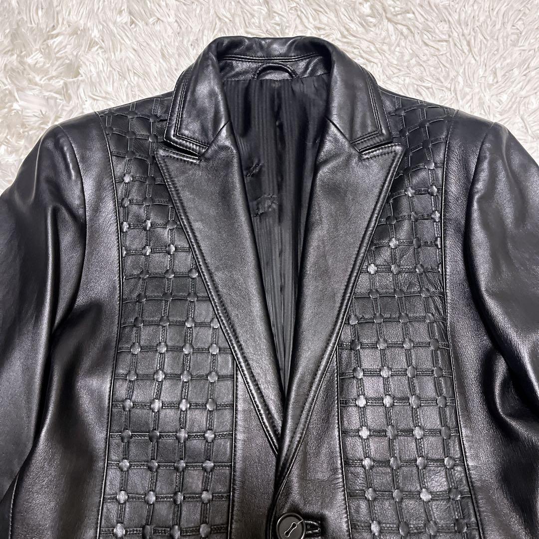 【美品】santafe サンタフェ 編み込み ラムレザージャケット テーラード