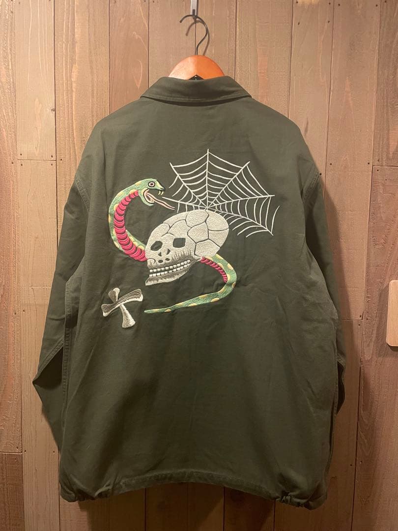蛇髑髏（スカル＆スネーク）総刺繍 ベトジャン オリーブ