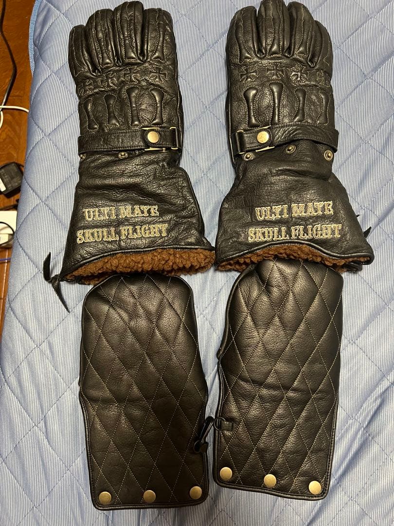 SKULL FLIGHT レザー バイカー手袋 黒