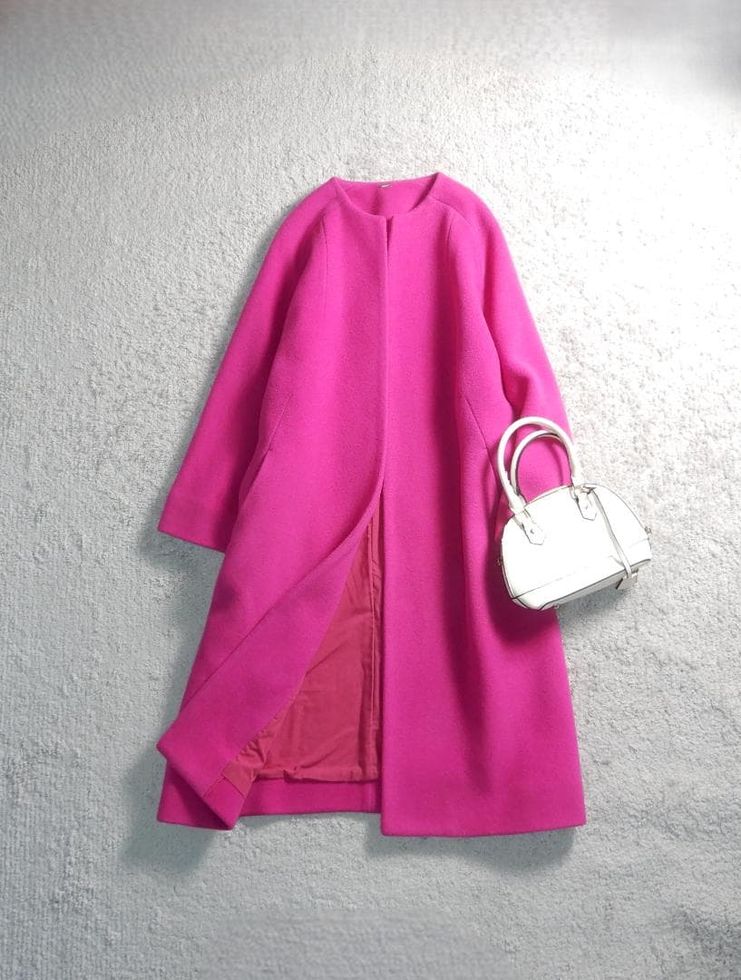 ミラオーウェン イタリア製生地使用 ノーカラー ドルマン ロング コート 0