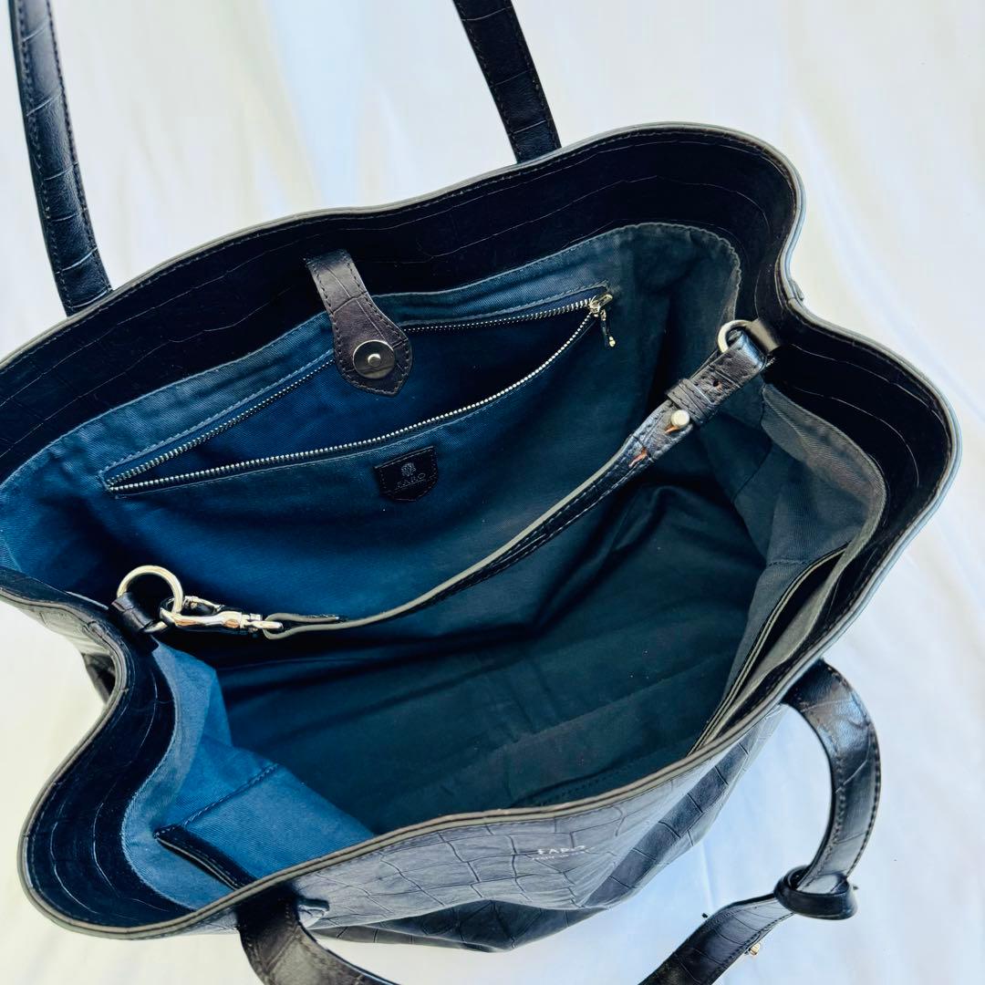 美品 FARO ファーロ　クロコ型押　トートバッグ　ブラック