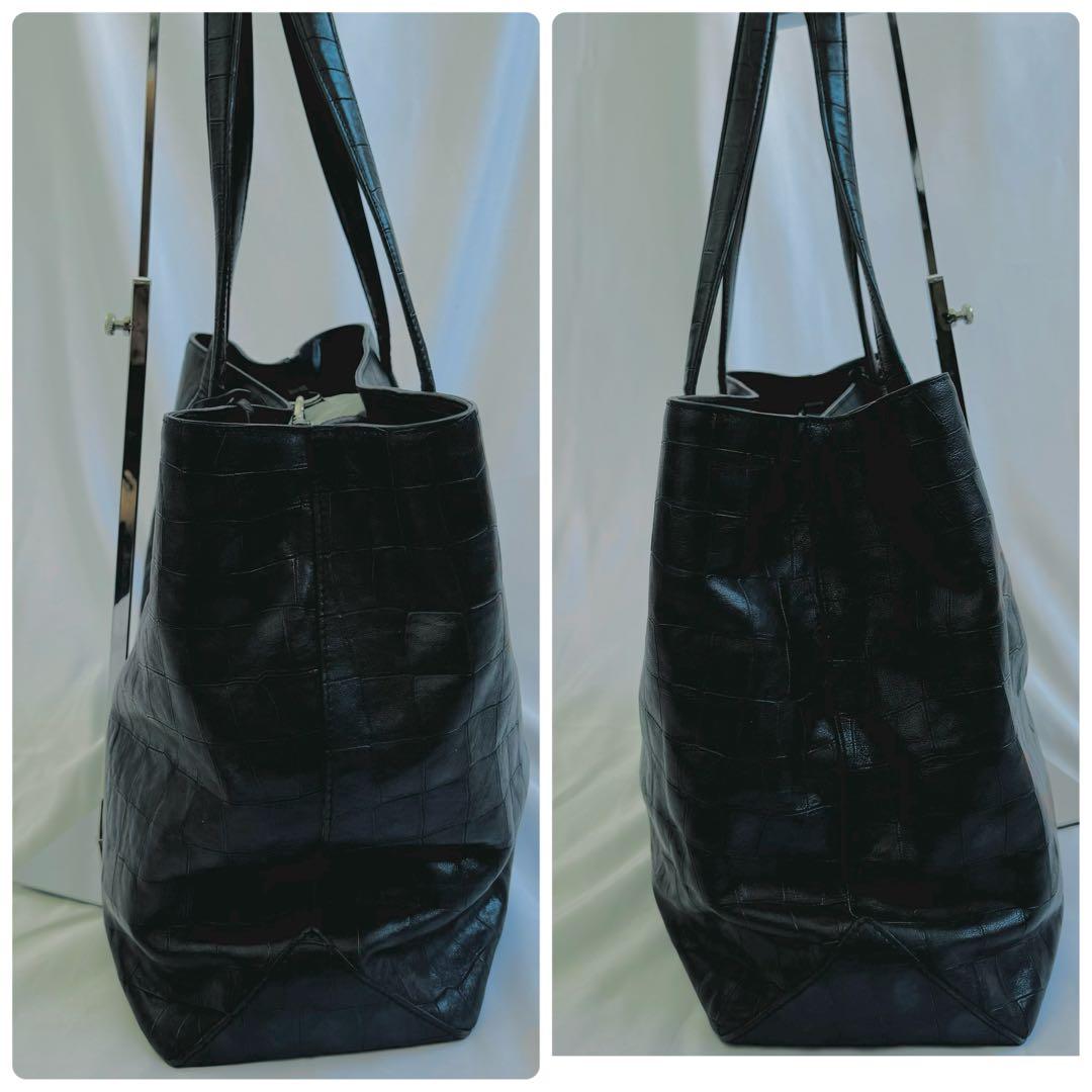 美品 FARO ファーロ　クロコ型押　トートバッグ　ブラック