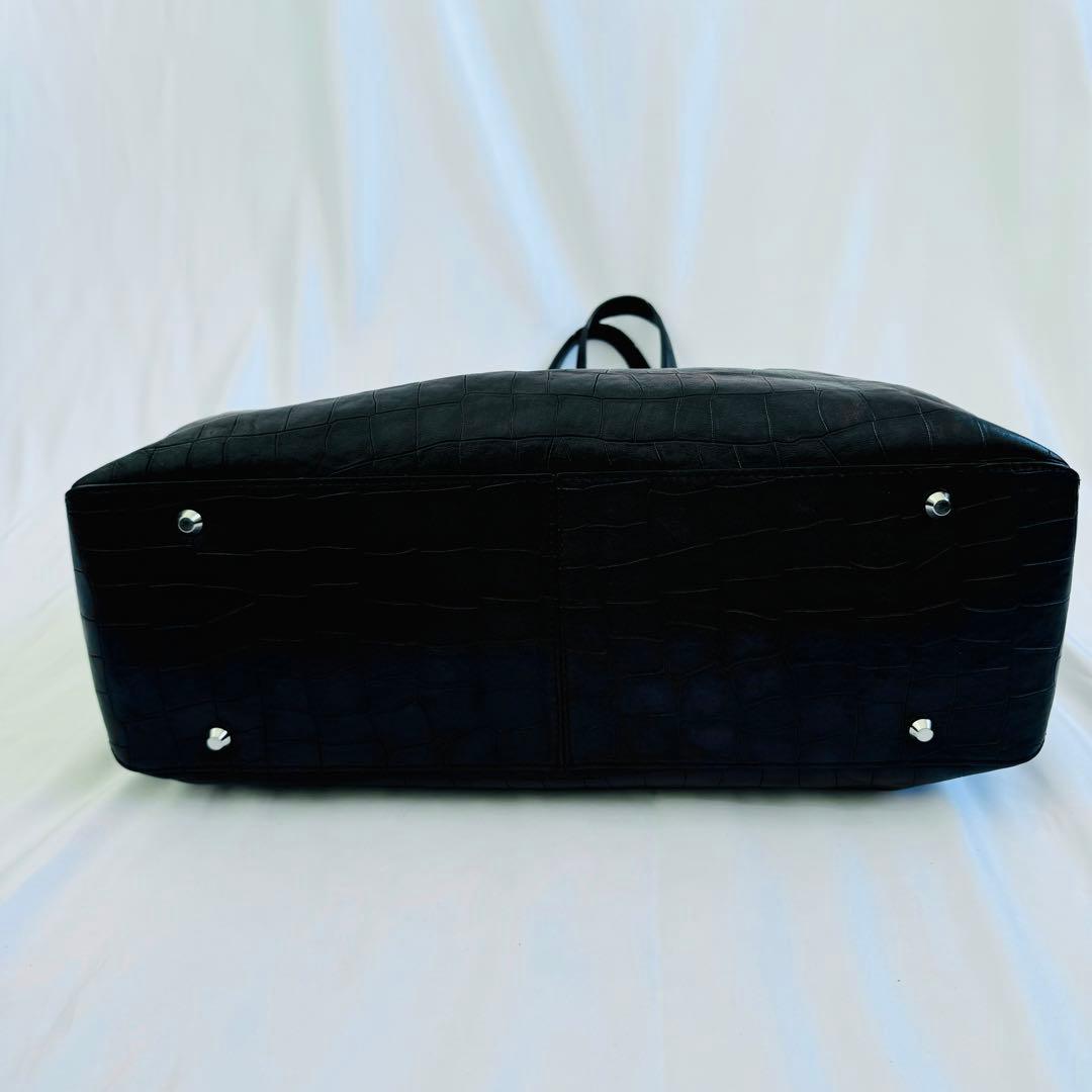 美品 FARO ファーロ　クロコ型押　トートバッグ　ブラック