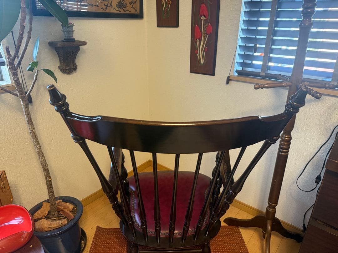 【】アンティーク風ロッキングチェア ダークブラウン