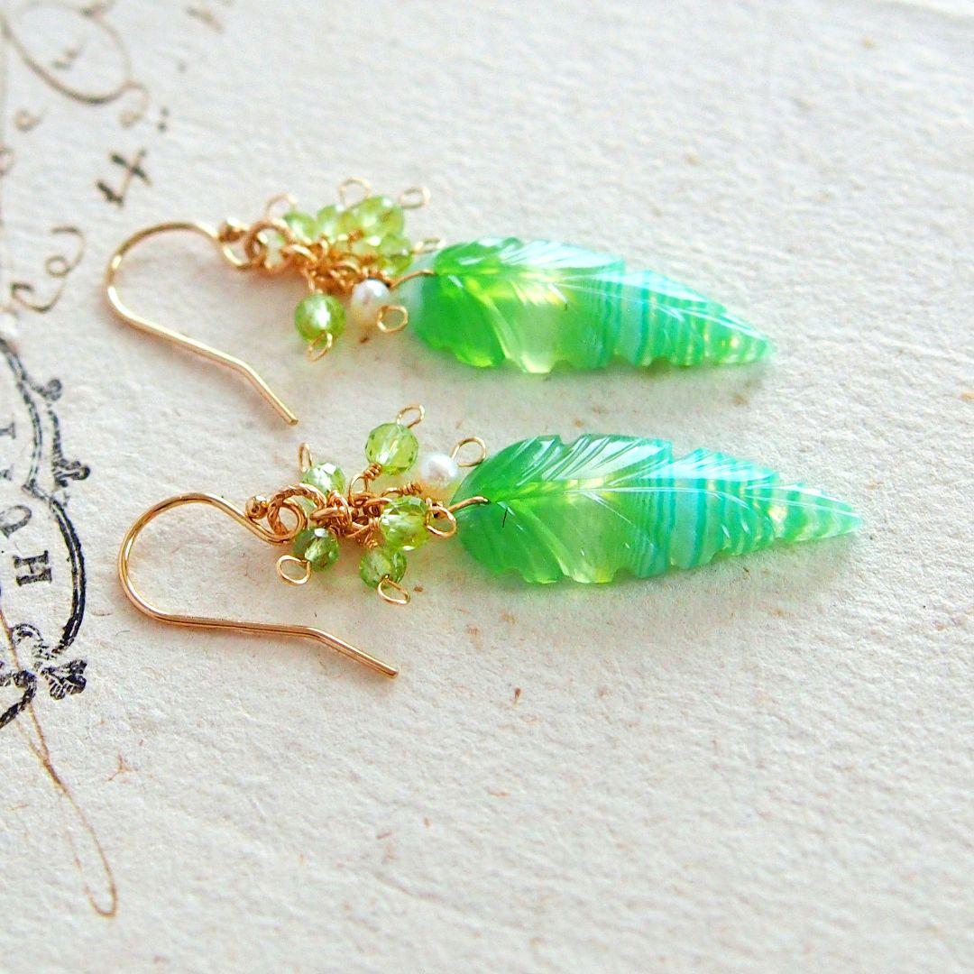 Kaya　グリーンバンデッドオニキス　リーフカービング　14kgf　他1点