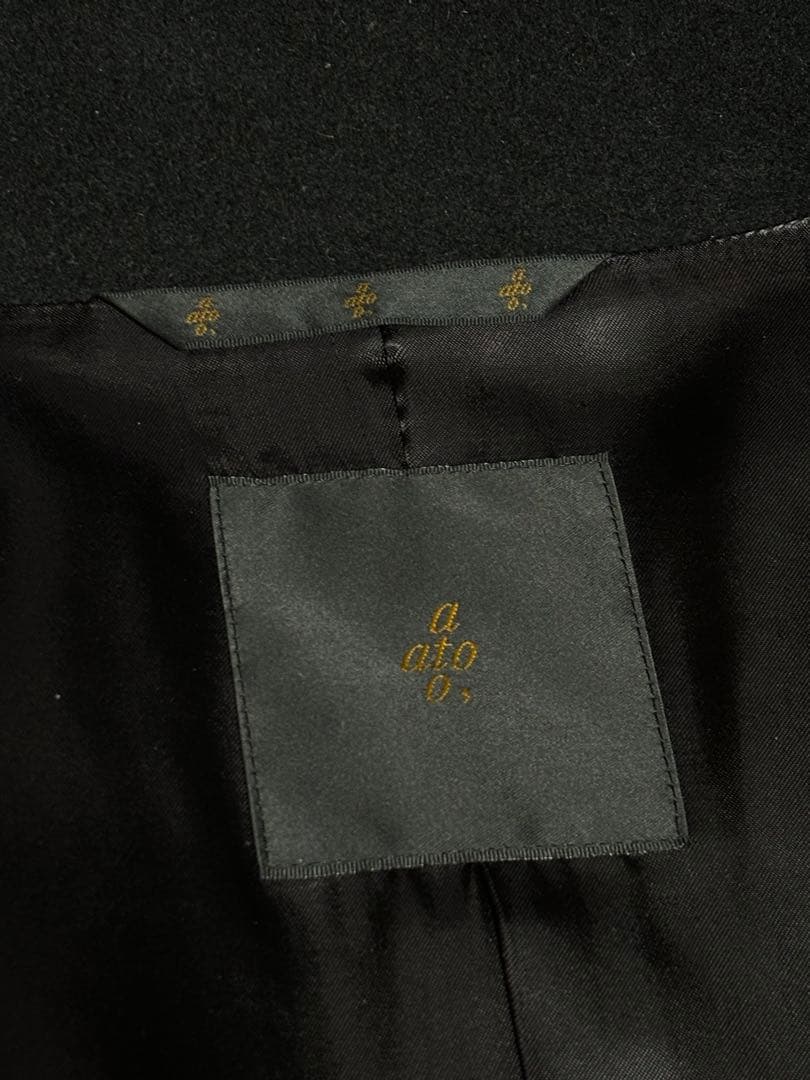 ato アトウ 立体裁断 スタンドカラーコート 黒 48 メタルフック ウール
