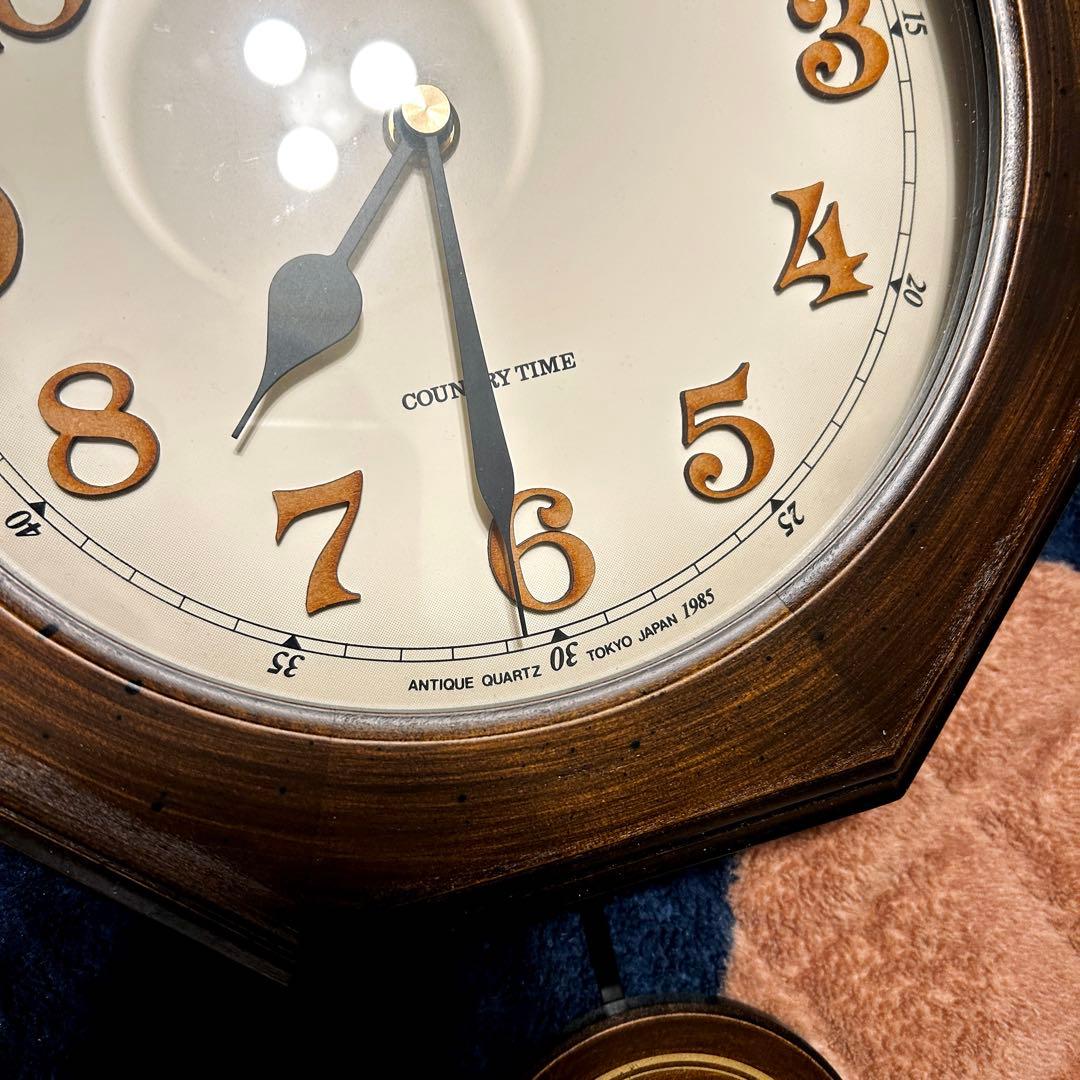 日本製 SUNTEL 天然木レトロ電波振り子時計 飛行機 アンティークブラウン