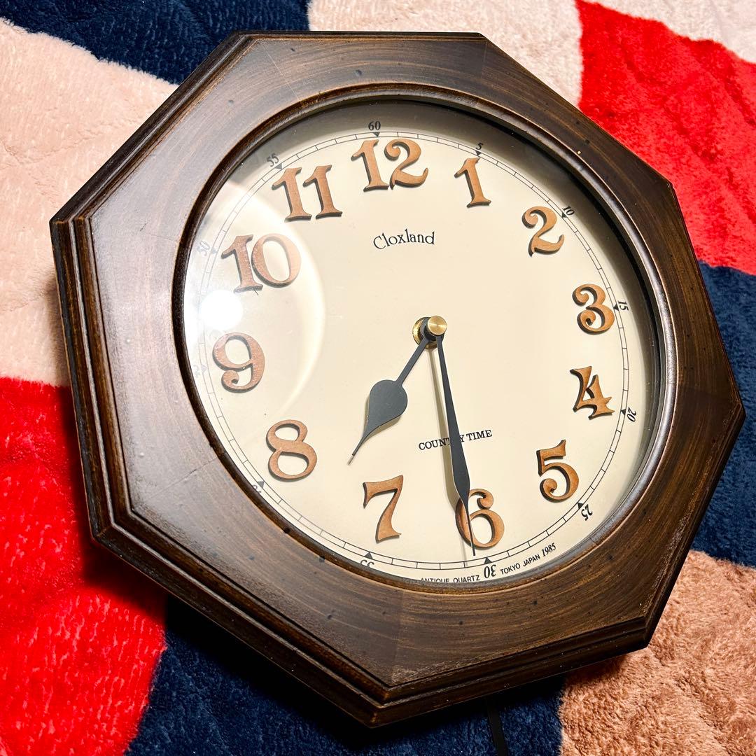 日本製 SUNTEL 天然木レトロ電波振り子時計 飛行機 アンティークブラウン