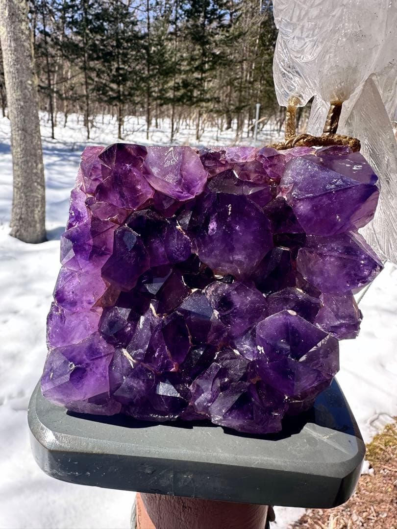 美品✨天然クリスタルとローズクオーツの鳥のオブジェ（アメジスト台座）