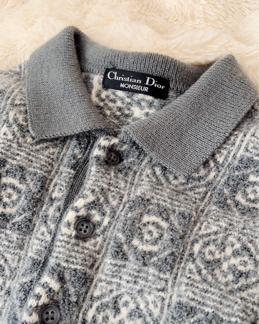 Christian Dior ディオール ラガーニット ポロ グレー Lサイズ