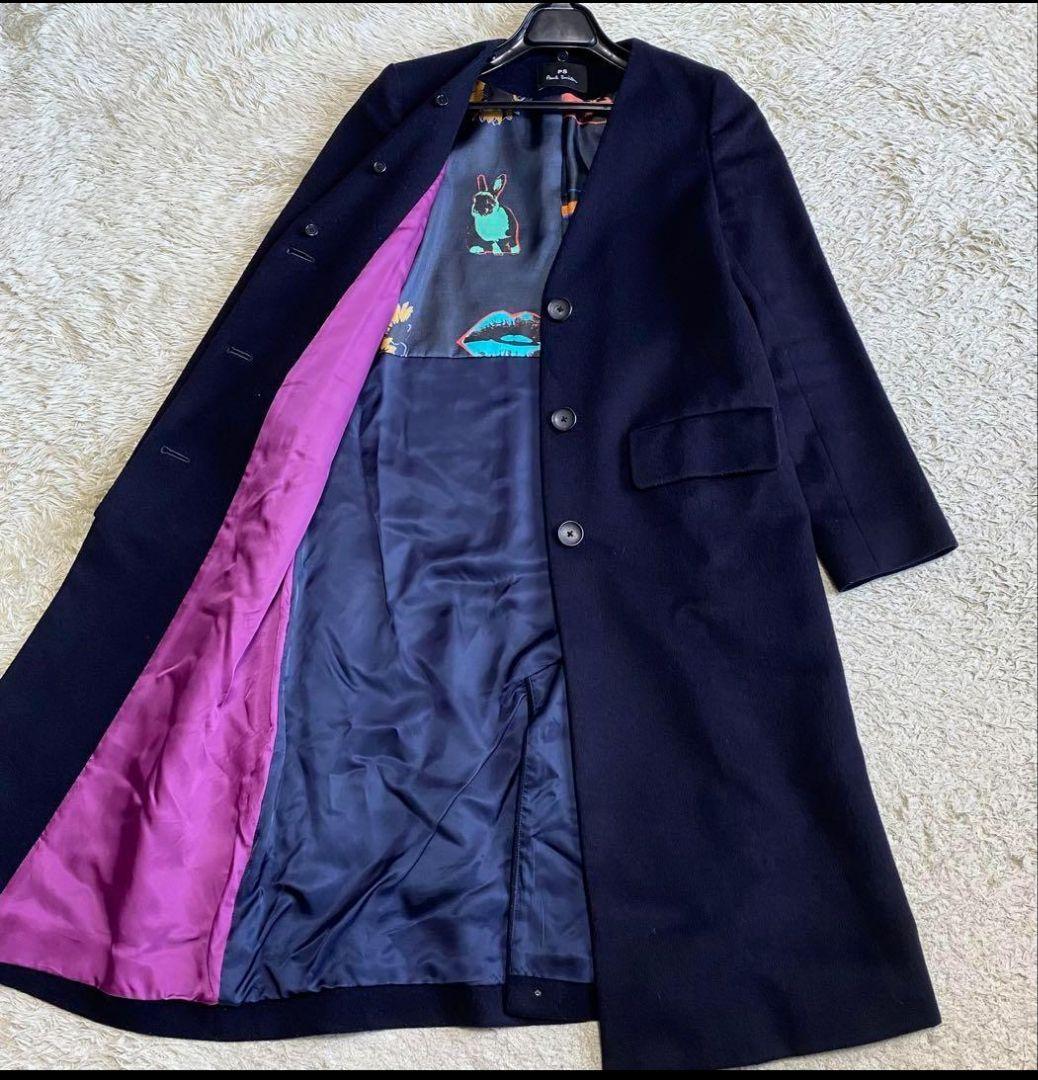 【美品】ポールスミス 2way チェスターコート ノーカラー カシミヤ混 38