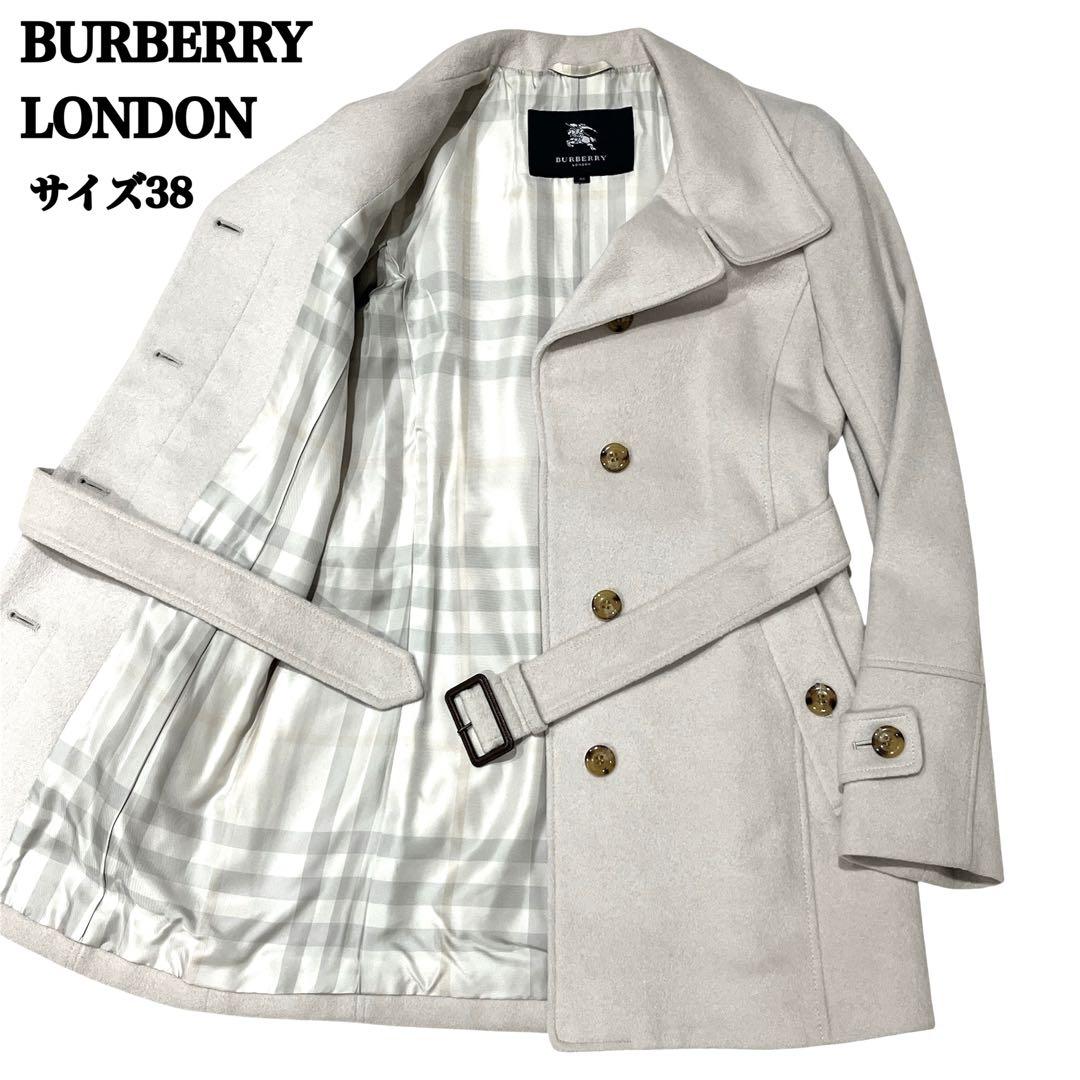 【アンゴラ混】バーバリーロンドン メガチェック 比翼 ベルト トレンチコート M