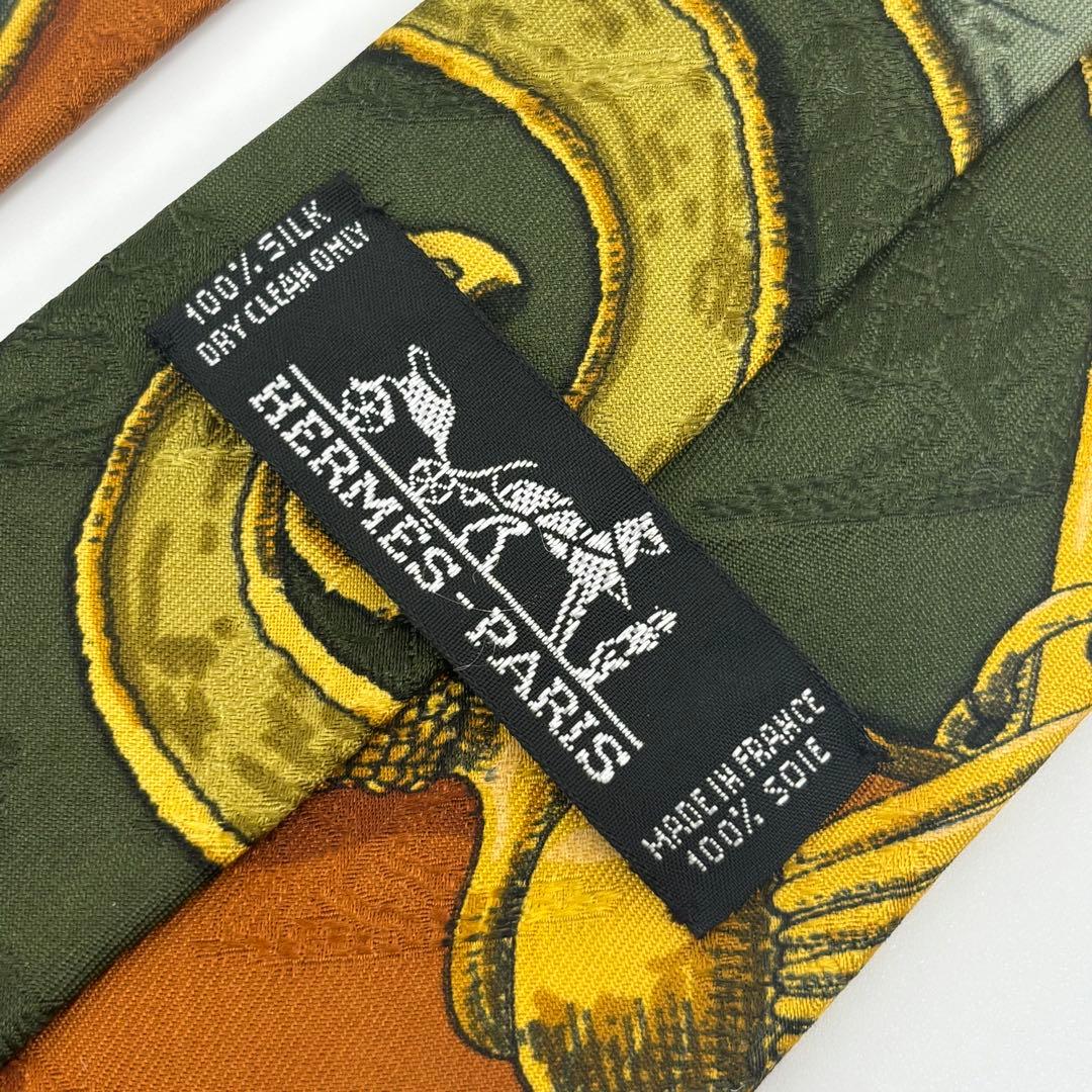 【極美品✨】 エルメス 馬車 刺繍 ネクタイ 総柄 グリーン シルク100%