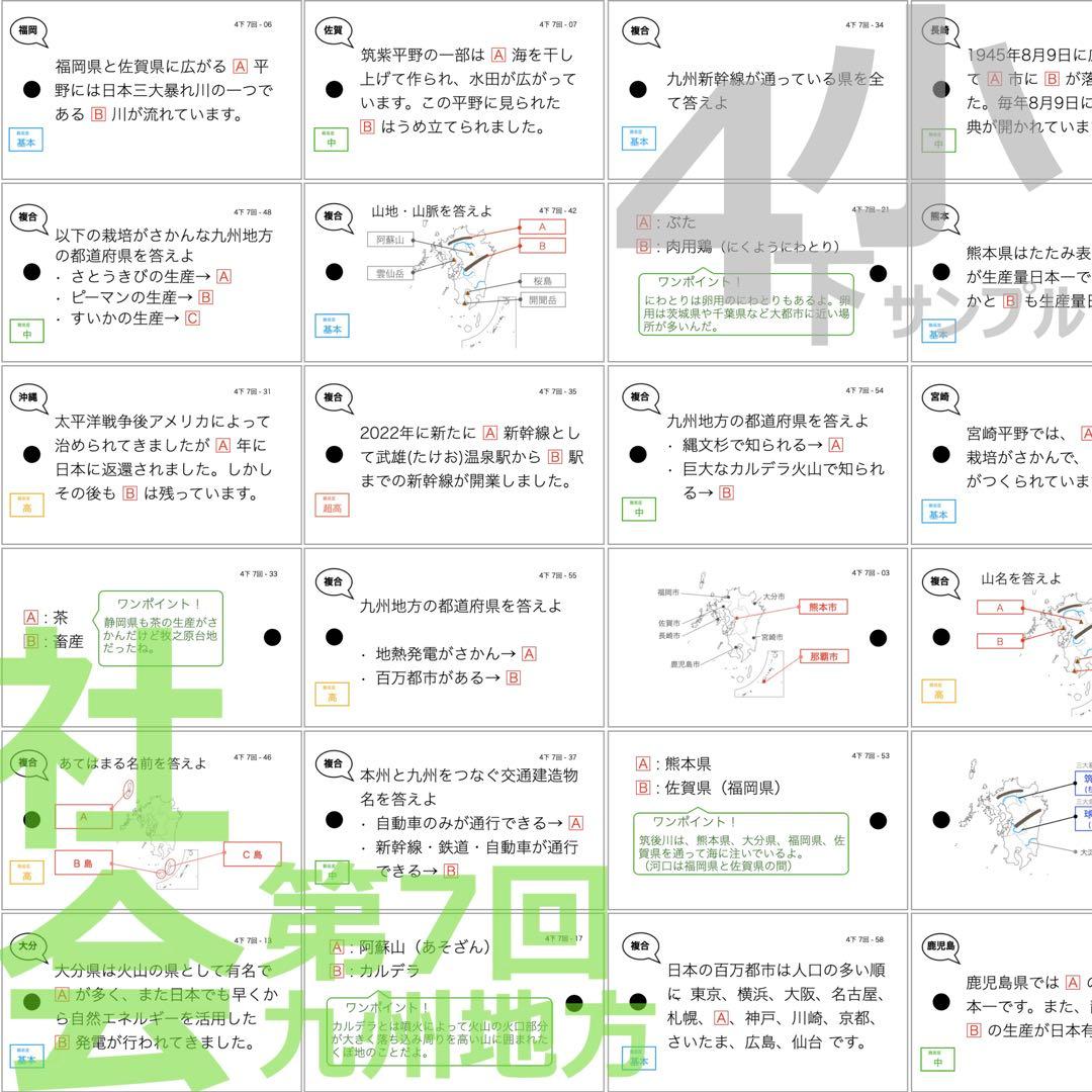 中学受験 暗記カード【4年下 社会1-9回】組分けテスト 予習シリーズ