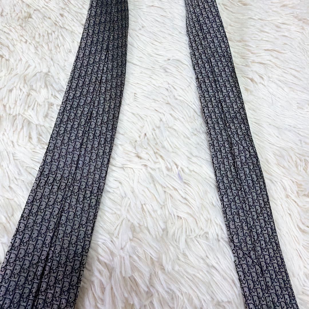 【希少】Dior ディオール　トロッター　総柄　金具　シルク　ネクタイ　細身