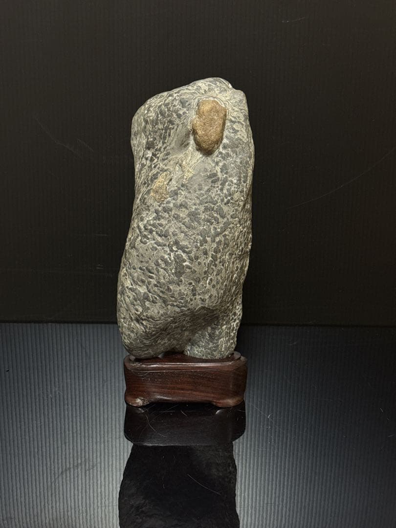 極上 瀬田石 水石 蟹肌 観音像型 瀬田川石 置物 唐木台付 盆景 盆栽