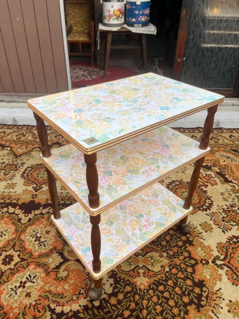 3段 キッチンワゴン レトロポップ 昭和レトロ 花柄 インテリア 当時物