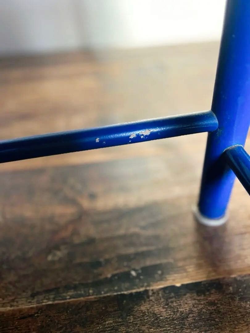 昭和40年代 青い木製スツール 無垢材 丸椅子 レトロ 学校家具