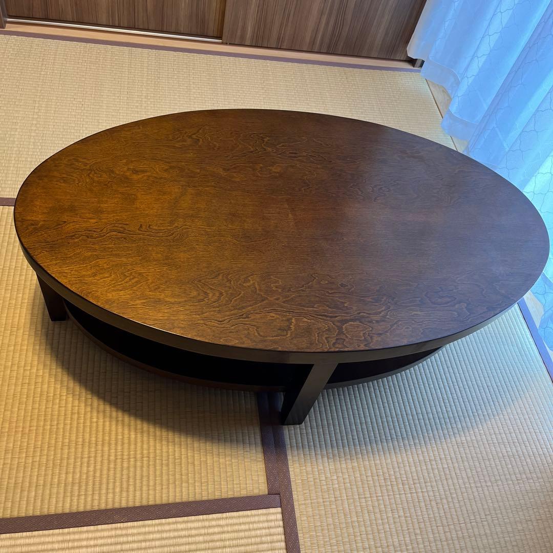 楕円形2段センターテーブル中棚板付き リビングローテーブル