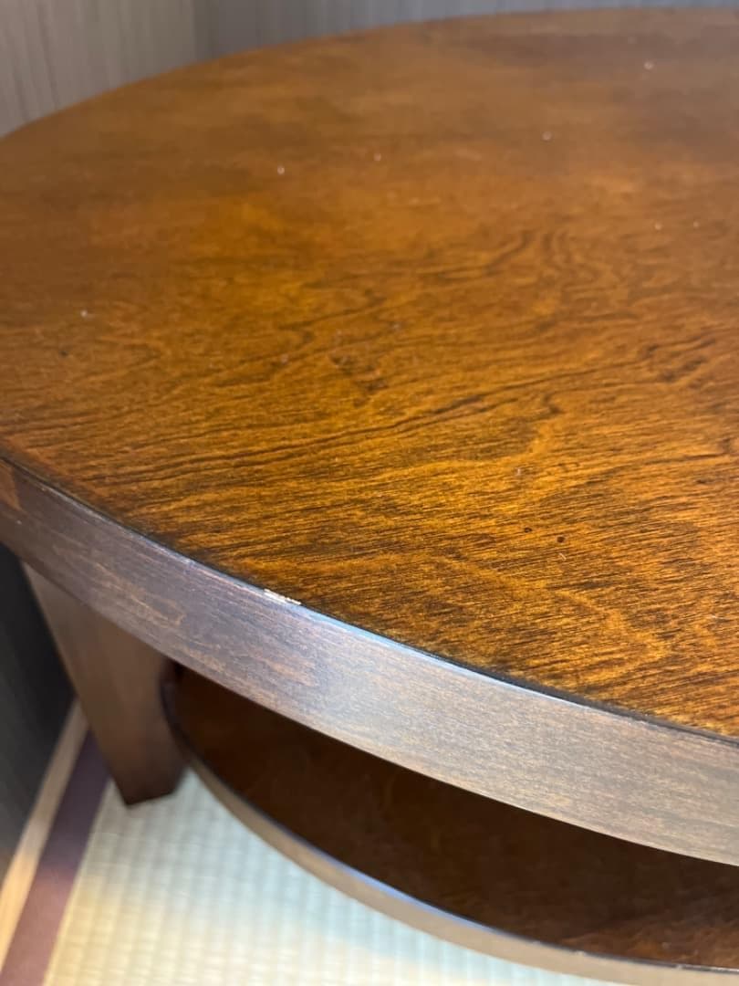 楕円形2段センターテーブル中棚板付き リビングローテーブル