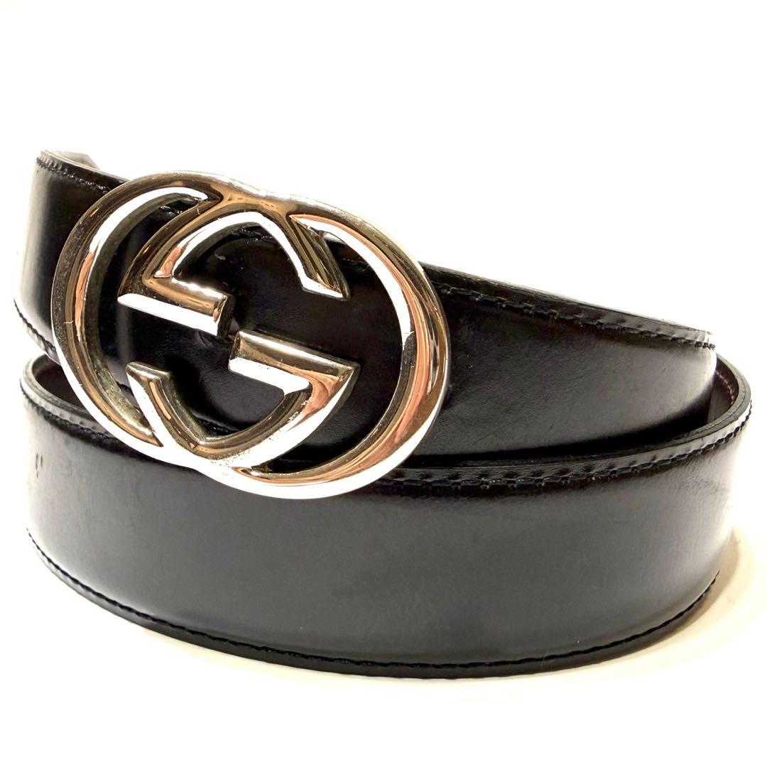 【美品】GUCCI リバーシブル　ベルト　レザー　バイカラー インターロッキング