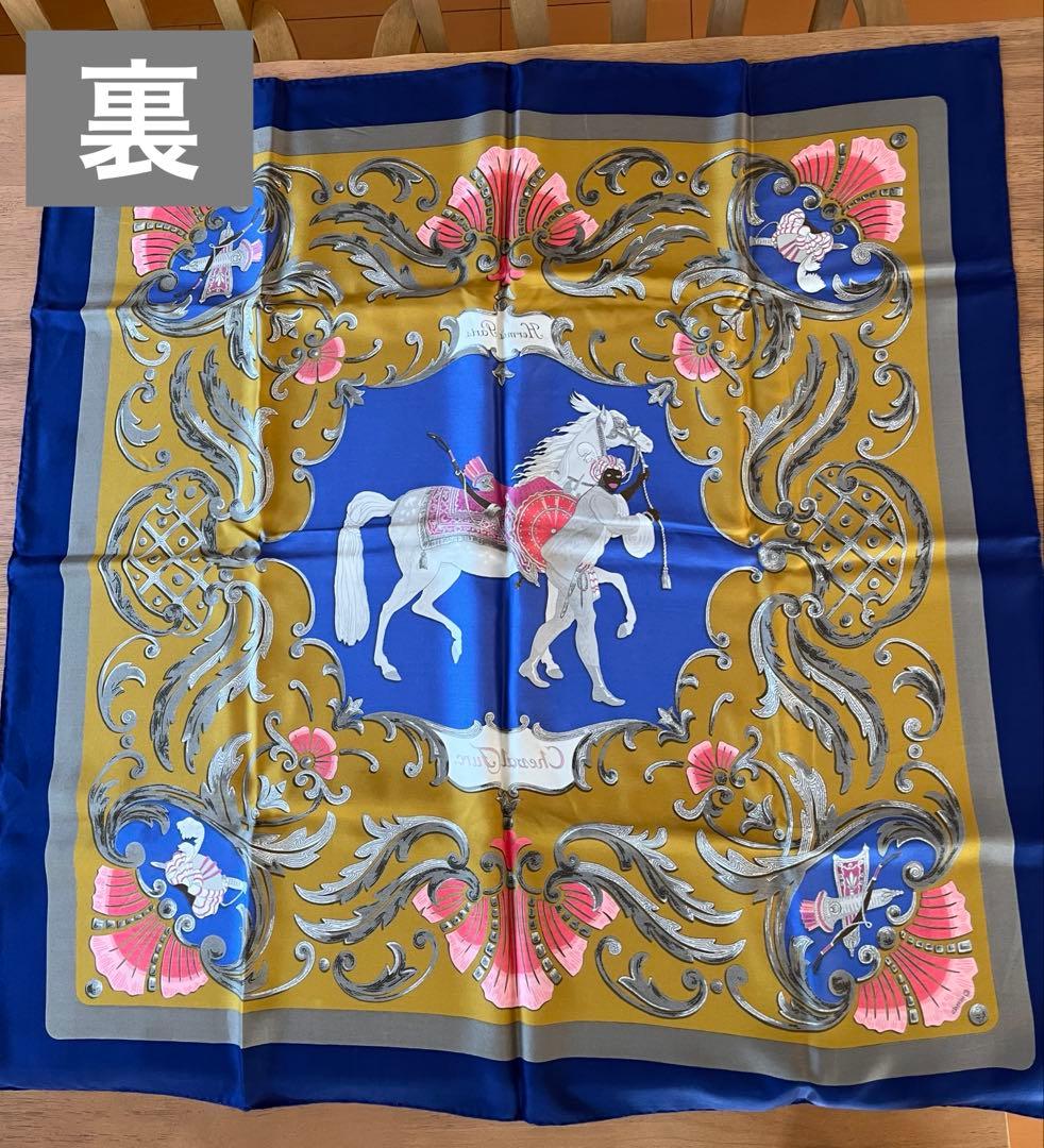 エルメス カレ90 箱あり　正規品　ネイビー　黒人　馬柄　馬　HERMES