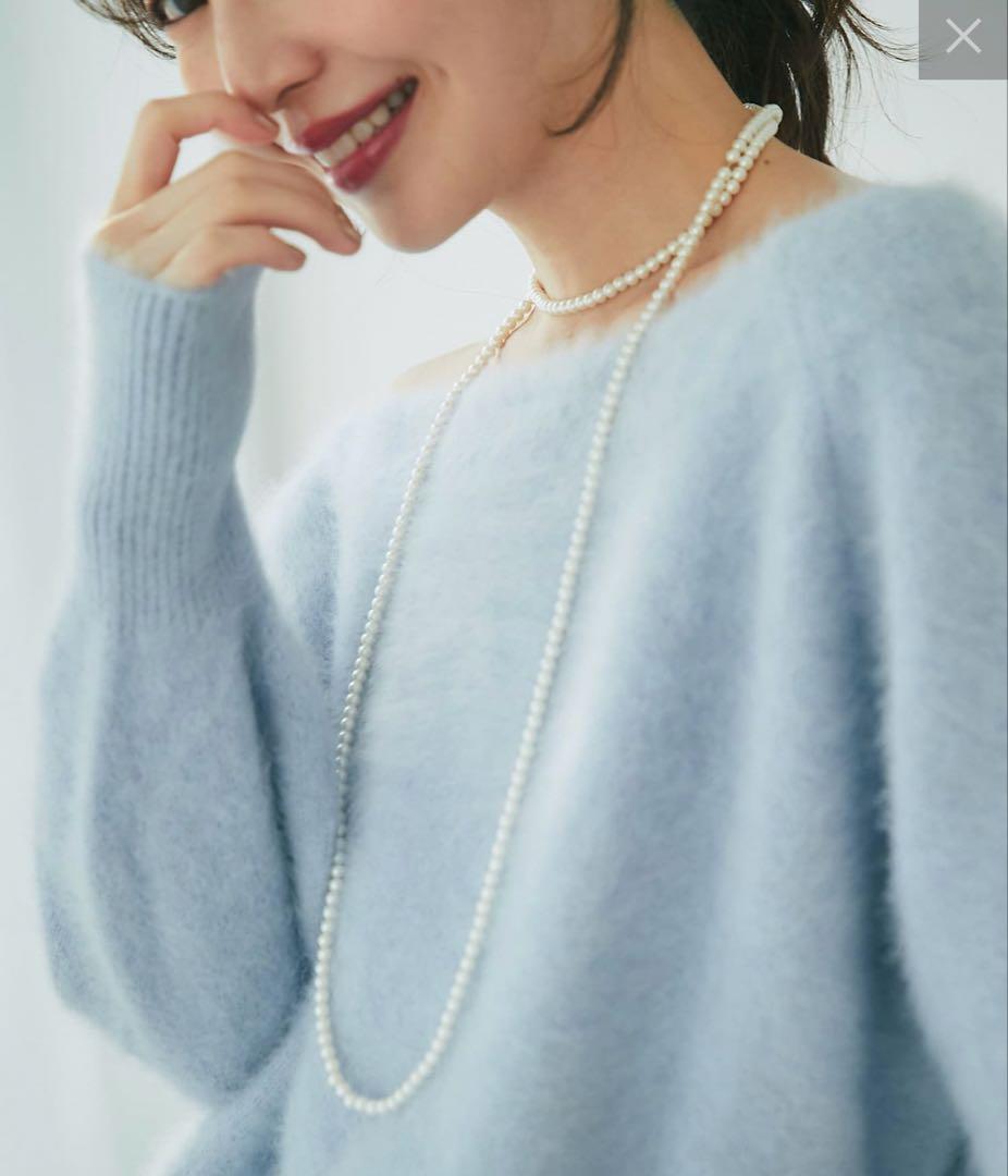 【美品】ラブティックボンボン　ヘアリーウールカシミア混オフショルニット