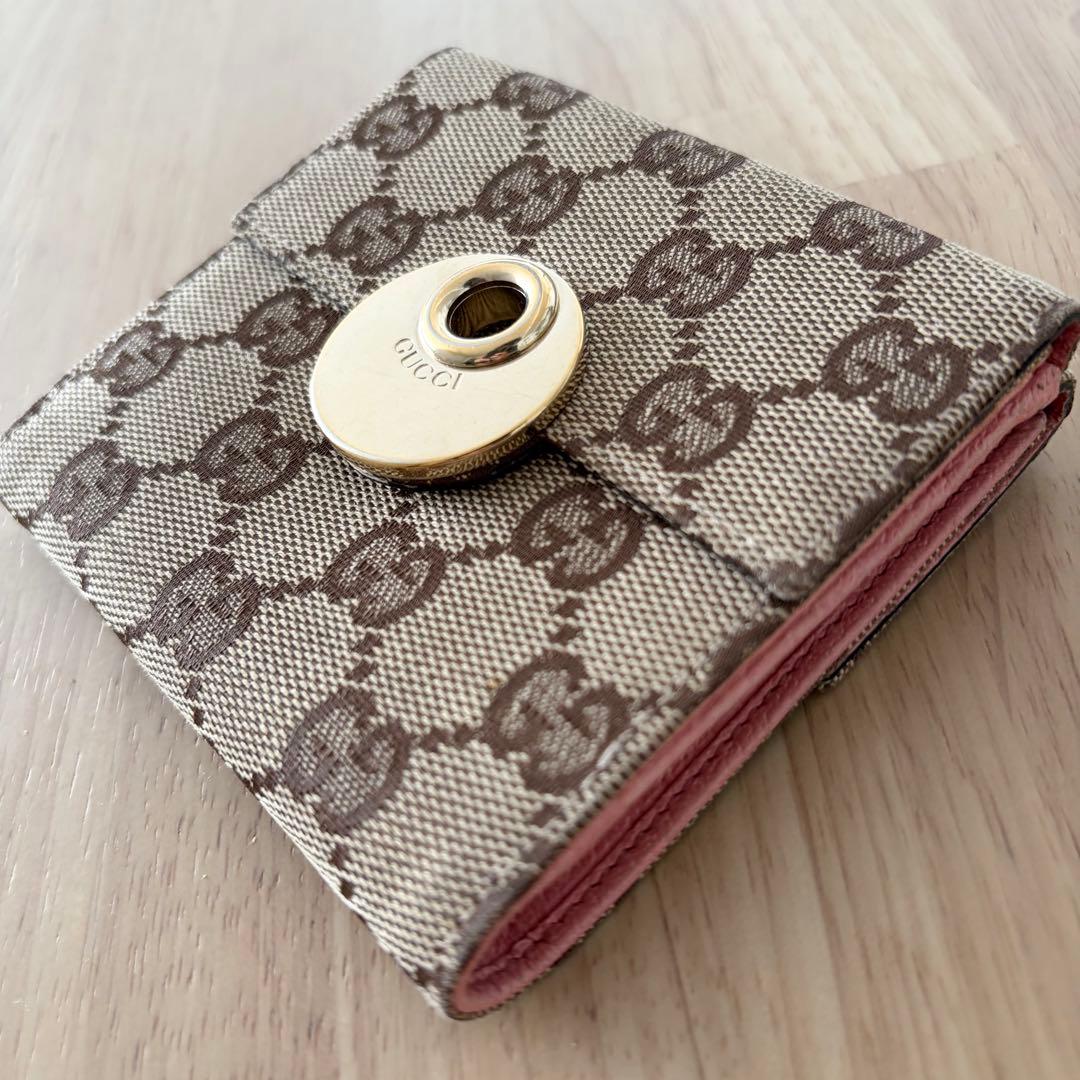 Gucci GGパターン 二つ折り財布 ベージュ/ピンク