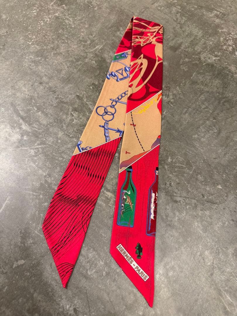 hermesエルメス ピンク系×ベージュ系 シルク ツイリー 極美品