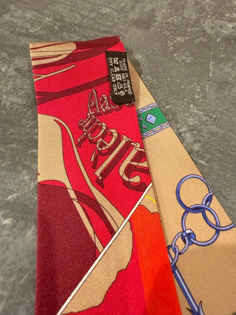 hermesエルメス ピンク系×ベージュ系 シルク ツイリー 極美品