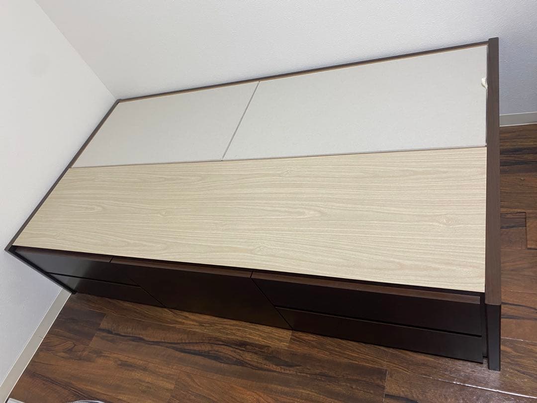 ショート丈シングル　チェストベッドフレーム　ダークブラウン98×185×41cm